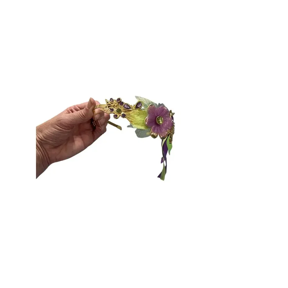 Disney Tinkerbell Headband Purple Green Ribbon Streamers Gold Tone Band
